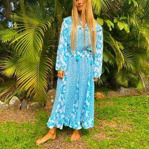 SOLD Blue and White Vintage Diane Fres Maxi Dress